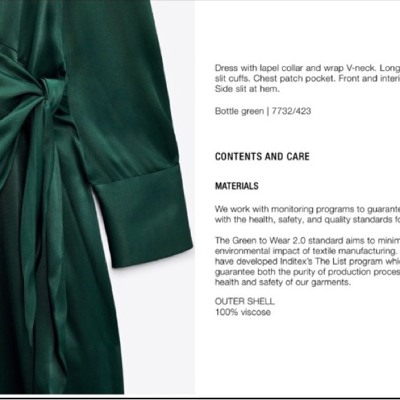 Zara NWT long sleeve silk green wrap dress - Picture 3 of 10